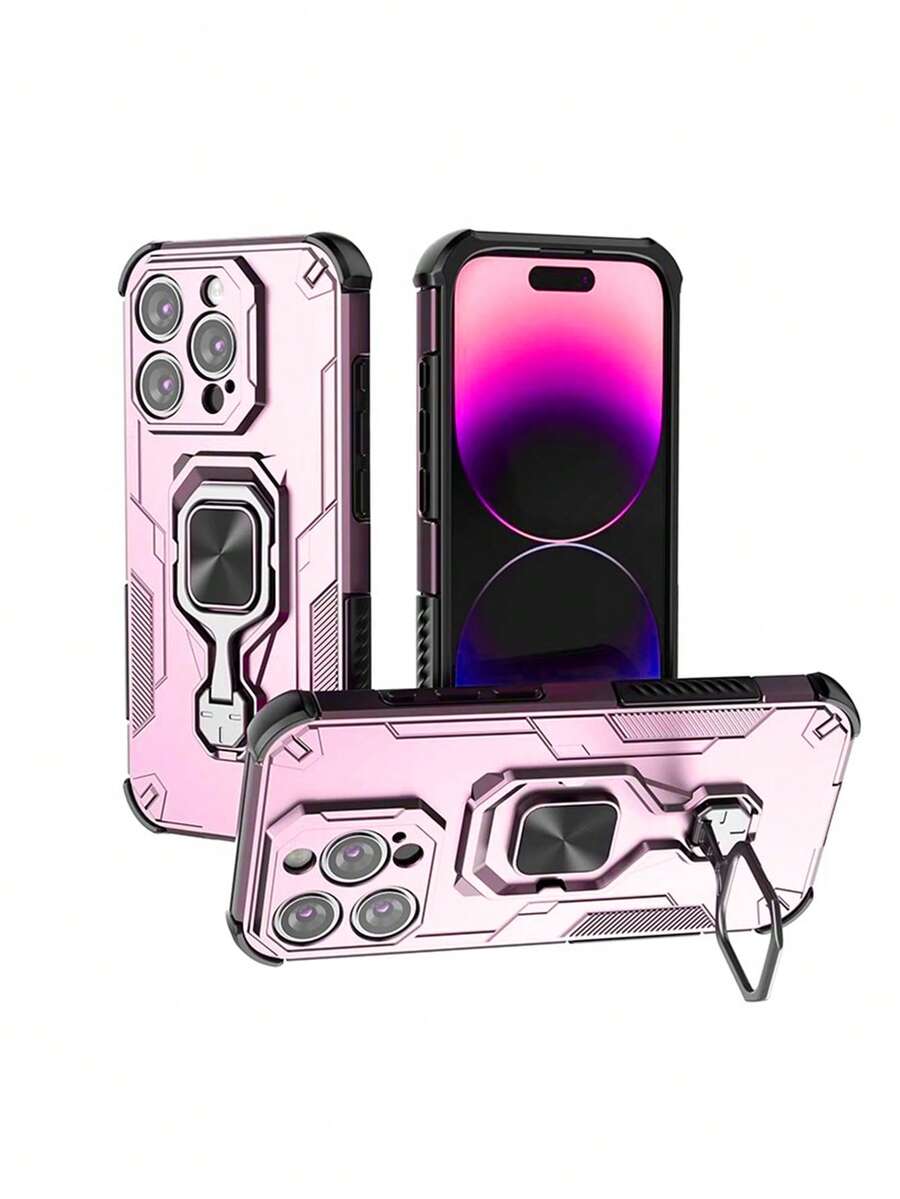 1pc Pink Airbag Anti-Fall IPhone 14 Pro Protective Case, Full Coverage Anti-Drop For IPhone 14 Pro Max, Magnetic Car Mount Rotating Stand Phone Cover
