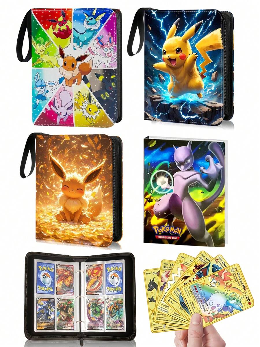 pokemon Collectible Trading Card Albums,4 Pocket Card Binder, 400 Double Sided Pocket PU Premium Zip Trading Collection Binder With 50 Removable Sleeves And 4 Pocket 30 Pages 240 Cards Storage Album For TCG, Sports Cards Great For Birthday, Easter, Thanksgiving Gifts,Back To School,School Supplies
