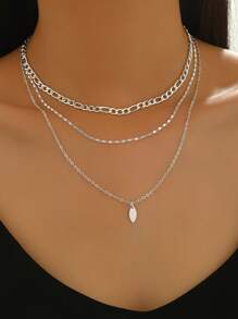 Silver Oval Plate Pendant Necklace
