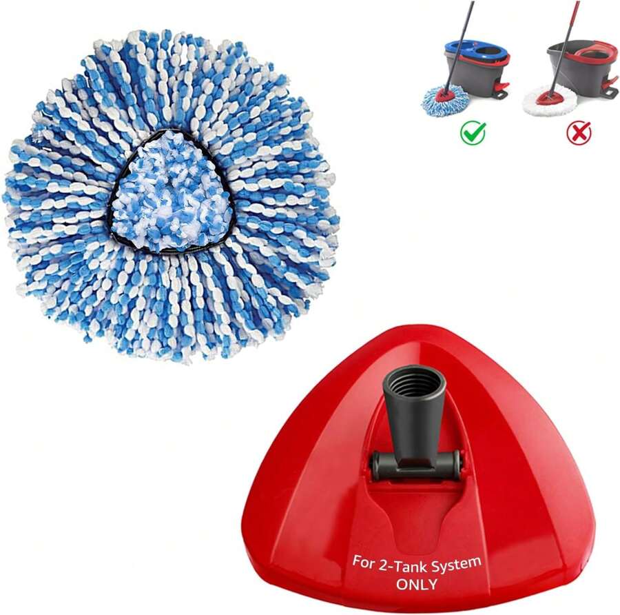 BonusLife 1 Paquete de Repuestos de Mopa y 1 Base de Cabezal de Mopa para el Sistema de Mopa Giratoria de 2 Tanques O-Ceda RinseClean, solo limpieza fácil con repuesto de microfibra