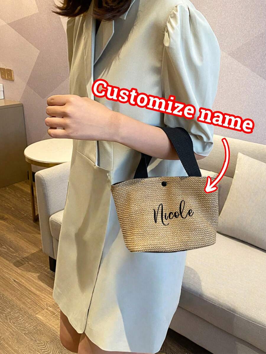 1pc Customizable Bohemian Style Large Woven Tote Bag, Customize Roomy Black White Handbag For Beach, Camping Outdoors, Fabric With Magnetic Closure, Ideal For Women's Adventure, Beach Bag, For Commuting, School And Shopping, Convenient For Outdoor Use, Teacher Gift, Perfect Choice For Vacation And Festival, Thanksgiving Gifts, Best Teacher, Middle School Students, High School Senior High School Students, College Students, University Students, Freshman, Sophomore, Underclassmen