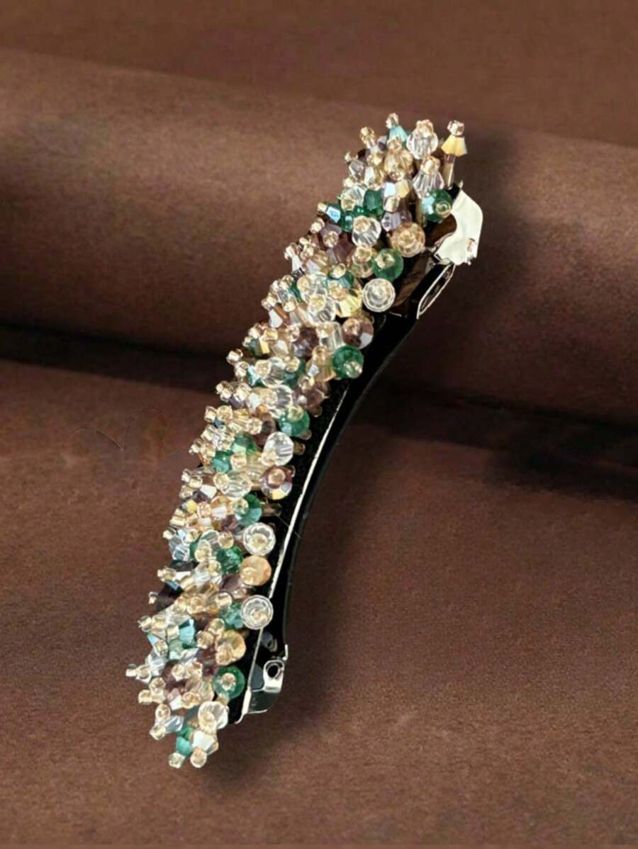1pc Hand-Woven Caterpillar Crystal Bud Beaded Spring Clip, Half-Tied One-Line Clip Pan Hairpin, Claw Clips, Hair Claws, Clips For Hair, Hair Slide, Hair Barrettes, School Stuff