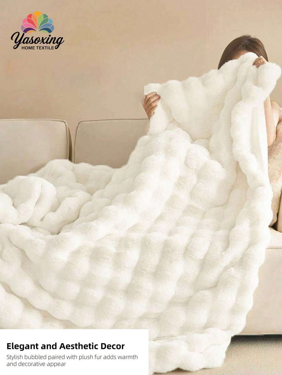 1pc White Double-Sided Cozy Rabbit Fur Plush Blanket Plush Blanket, Soft Warm Faux Fur Luxury Style Throw For Multi-Purpose Use In Living Room, Bedroom And Sofa Queen Twin King Size Luxury Fluffy Long Plush Blanket Bedding Throw Soft And Comfortable Couches Blankets For Home, Domitory Bedding Back School Bedding