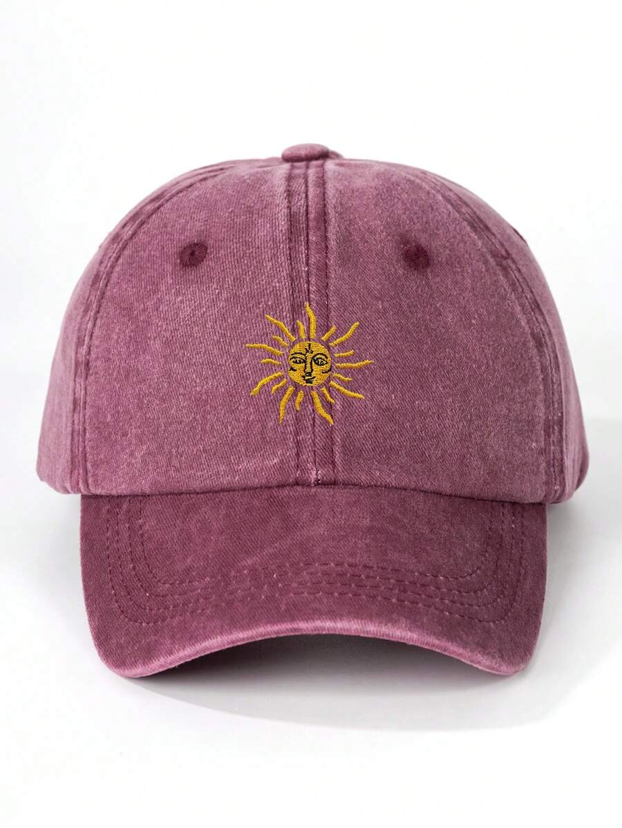 1 pieza Gorra de béisbol para exteriores con bordado de rayos de sol, gorra de camionero lavada vintage transpirable y ajustable, sombrero de golf para el sol, sombrero de sol de ala curvada de moda para mujeres y hombres, visera para el sol en estilo Y2K para parejas