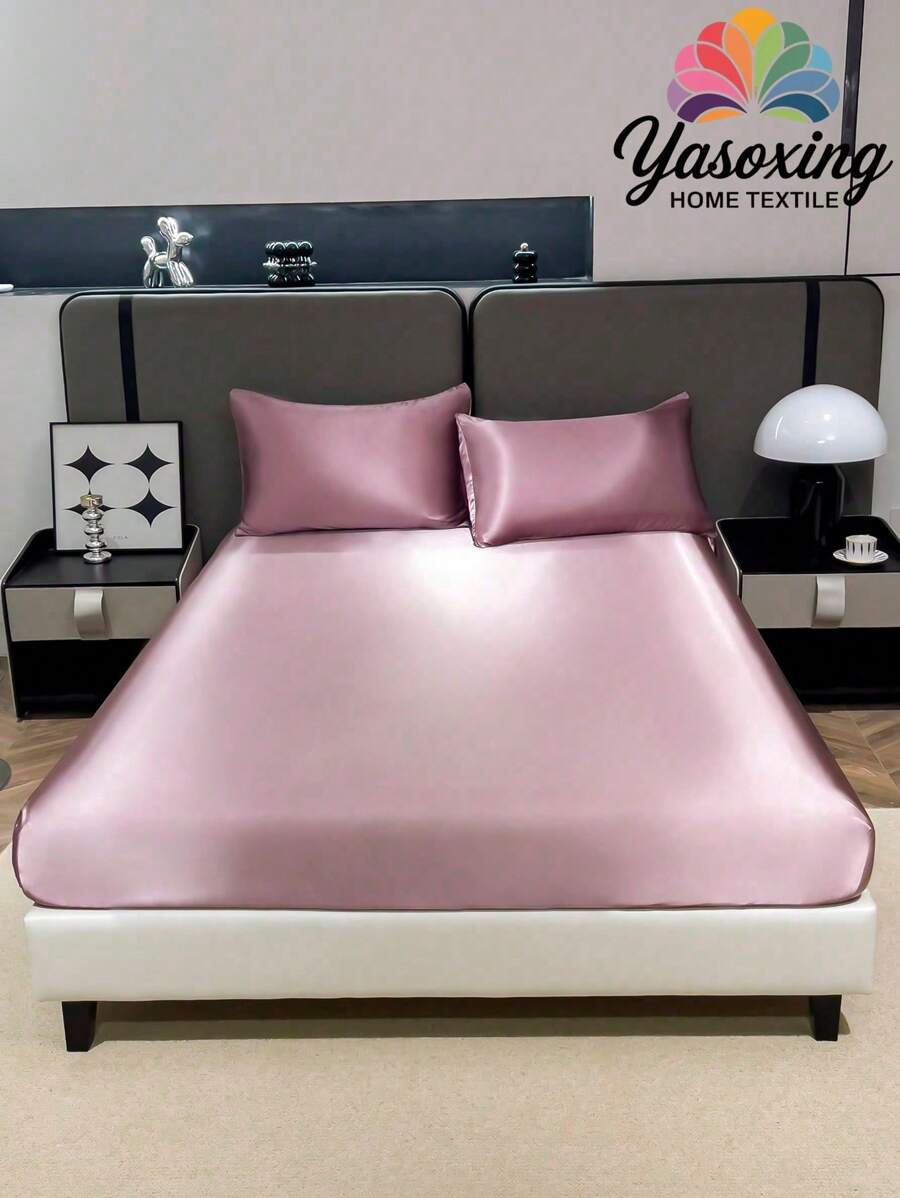 3pcs Solid Color Dusty Pink Satin Fitted Sheet Set Simulation Silk Fitted Sheet Set With 1pc Fitted Sheet+2pcs Pillow Case Without Filler, Modern Soft Bedding Set For Household Sheet Deep Pocket Up To 13.8 Inch Satin Pillowcase, Soft Breathable Wrinkle-Free Better For Sleep, Luxury Hotel Style, Gift For Mom Dad Friend Domitory Bedding Back School Bedding