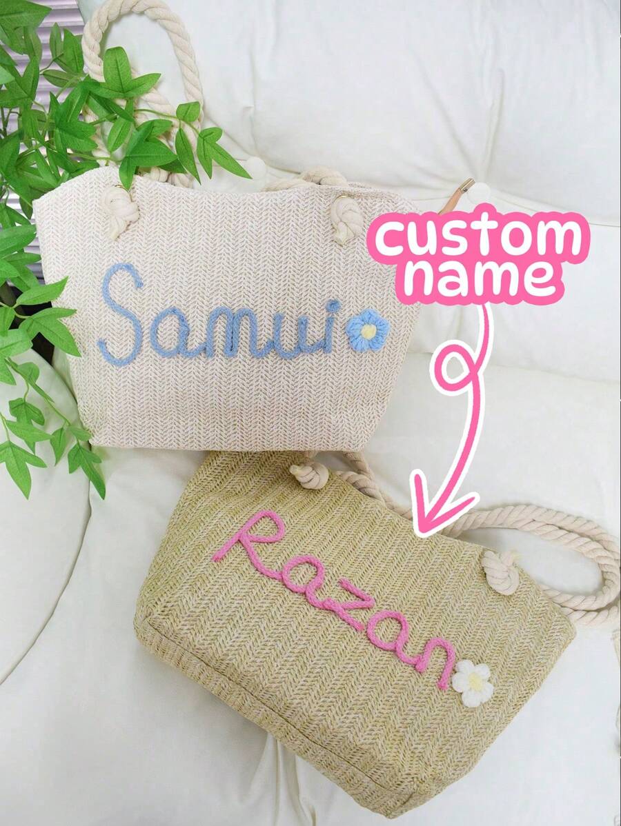 Customized Gift Customized Personalize Name Letter Beach Tote Bag, Fashion Handbag, Hostess/Bridesmaid Gift, Party/Birthday/Christmas Gift Letter Portable,Multifunction,Versatile,Large Capacity,Functional,Practical,All-Purpose Cute,Adorable,Contracted,Vacay Vibes/Vacation,School Supplies,Back To School,For Office,For School,For Classroom,For Teacher Gifts,For University,For Colleague,For Dorm Rooms,For Teacher,For Boys And Girls,For Teenagers,Junior High School Students,Middle School Students,High School Senior High School Students,College Students,University Students,Freshman,Sophomore,Underclassmen