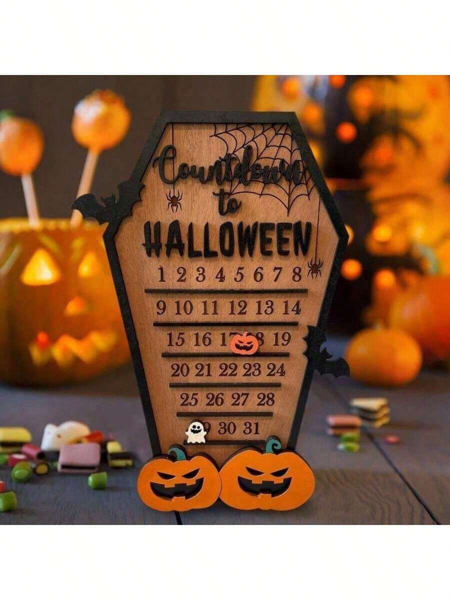 Calendrier de l'Avent d'Halloween en bois, compte à rebours jusqu'à Noël. Décoration d'horreur, ornements fantômes, décoration de maison et de fête