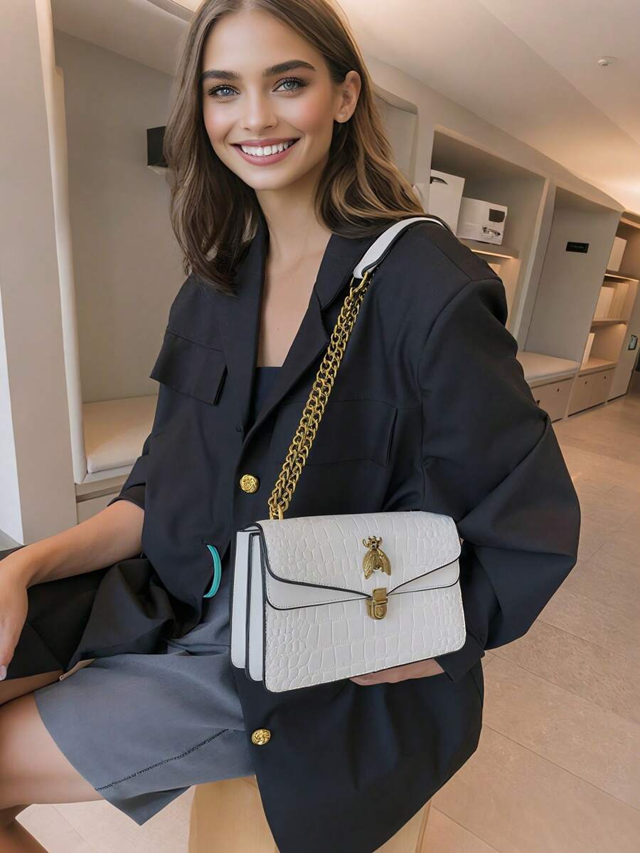 Bolsa de corrente Feminina de Luxo com padrão de Crocodilo Fashion para festas, Bolsa de Ombro Crossbody Versátil de Alta Qualidade