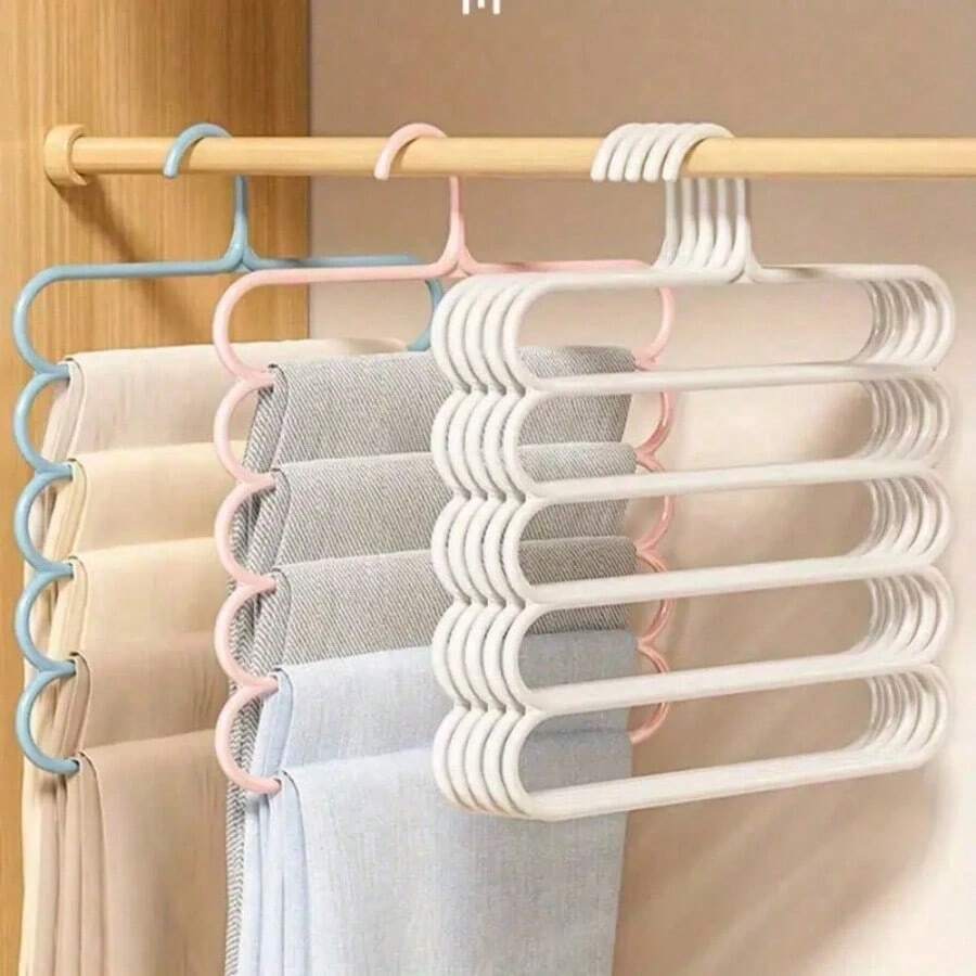 1pc Multi-Functional 5-Tier Non-Slip Clothes Hanger, 5-Layer Pants Rack, Multipurpose S-Shape Clothes Hanger, Bathroom Towel Rack. Slip-Proof & Easy To Organize, Durable. Used For Storing Clothes, Scarves, Ties In Wardrobe, Bedroom, Bathroom, Balcony, Closet. Suitable For Home, Retail Store Display, Clothing Store Wardrobe, Scarf & Pants Rack (Random Color & Style)