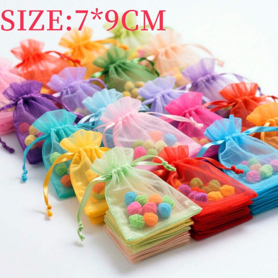 10/50/100pcs Organza Gift Bags, Size: 7*9cm, Colorful Organza Wedding Candy Bags, Halloween Candy Bags, Christmas Gift Packaging Bags, Various Outdoor Festival Party Packaging Supplies