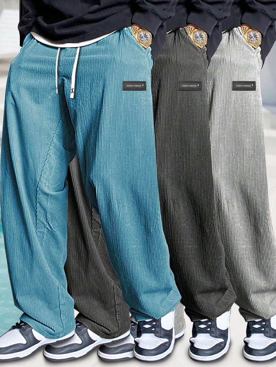 Hidkat Pantaloni casual da uomo in velluto a coste, di colore unito con tasche con laccetto, traspiranti e comodi per uso quotidiano, adatti per primavera e autunno
