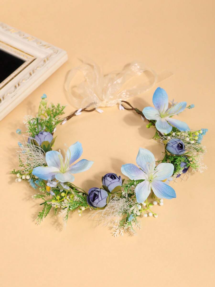 1 Stück Europäischer & Amerikanischer Stil Künstliche Stoff Rose Blumen Kranz, Romantischer Landstil Blumen Haarband für Mädchen, Blumenmädchen, Brautjungfern, Hochzeit, Bühnenauftritte, Reisen, Strand, Geschenk