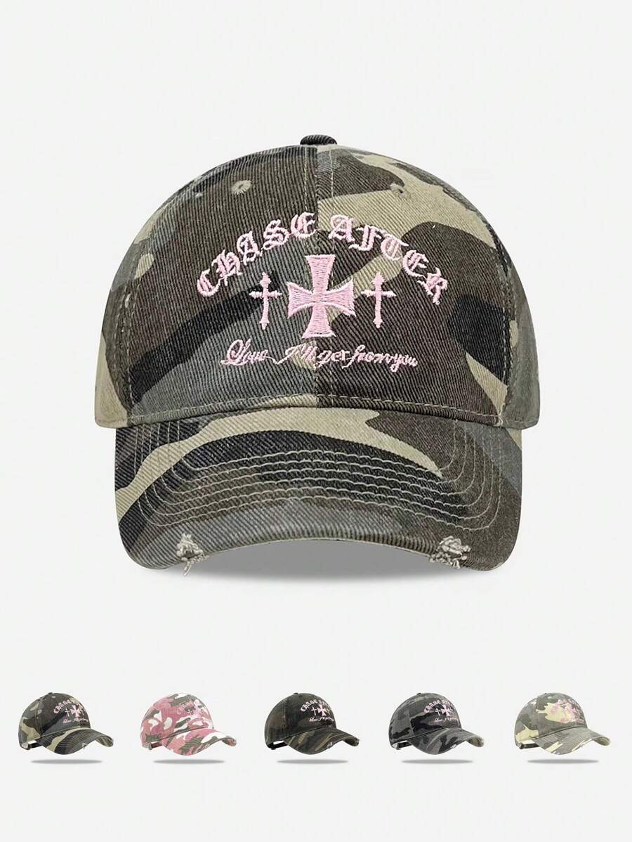 1 pieza Gorra de béisbol ajustable con decoración de cruz de camuflaje, versátil
