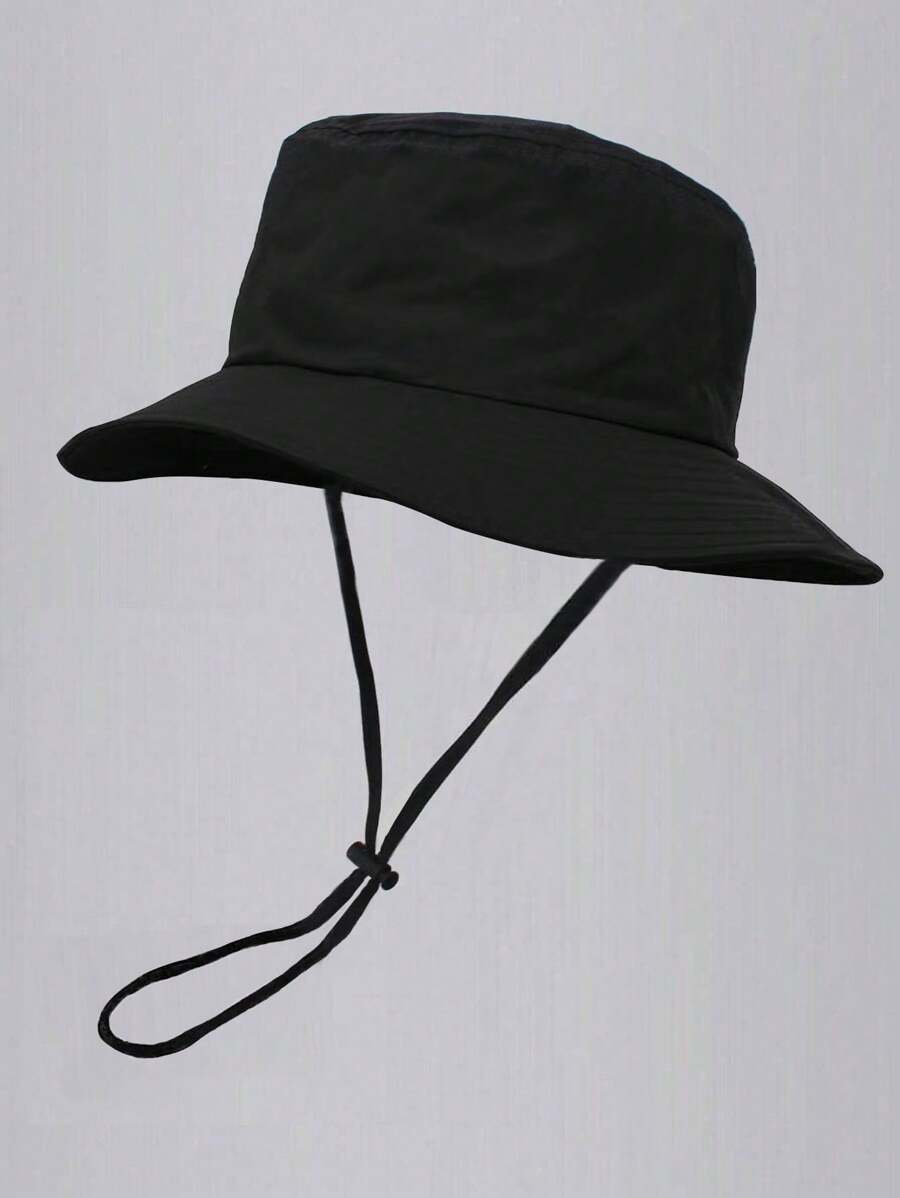 Chapéu de balde unissex de cor sólida com cordão, 1 peça, para viagem ao ar livre, caminhada, casual, leve, esportivo, moderno, adequado para todas as idades, proteção solar de verão