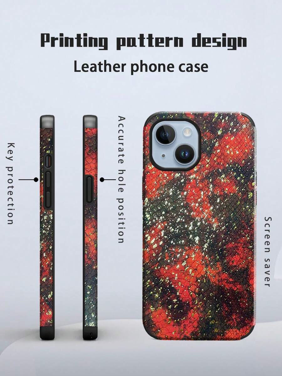 1pc Fashionable UV Printed Snake Skin Pattern PU Leather Phone Case, Shockproof With Transparent Design, Suitable For IPhone 11/12/13 Pro/14/15 Plus/16 Pro Max, Dual-Layer TPU Protective Cover, Multi-Colors