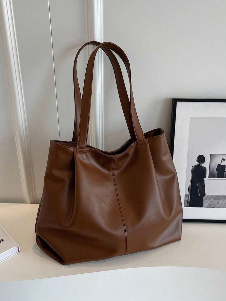 Nova Bolsa Tote Grande de Mulher para Primavera/Verão, Bolsa de Ombro de PU Casual Versátil e Retrô, Adequada para Uso Diário, Transporte para Escritório e Escola