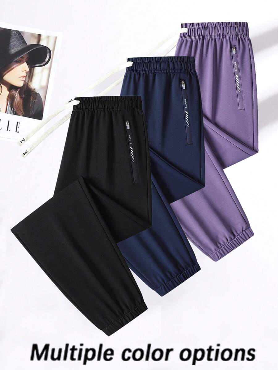 Women's Solid Color Drawstring Jogger Pants - Women's Sportswear Casual Comfortable Outdoor Leisure Sports Pants With Pockets, Mid-Waist, Suitable For All Seasons, Suitable For Gym Workouts And Outdoor Activities