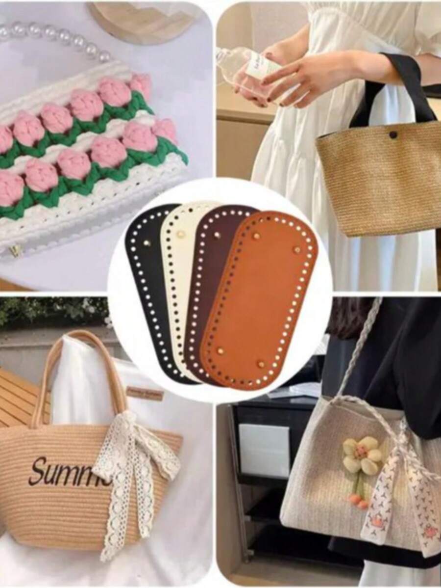 1 pieza/3 piezas Fondo de bolso a ganchillo, cojín de fondo de bolso, cojín ovalado de PU para fondo de bolso con agujeros para hacer bolsos y carteras, base ovalada tejida a mano para bolso, soporte de fondo de bolso de PU, placa de fondo ovalada DIY para bolso, herramientas de ganchillo 22*10cm de largo para fondo de bolso de punto, base de bolso de PU hecho a mano con agujeros, accesorios para fondo de bolso de ganchillo DIY