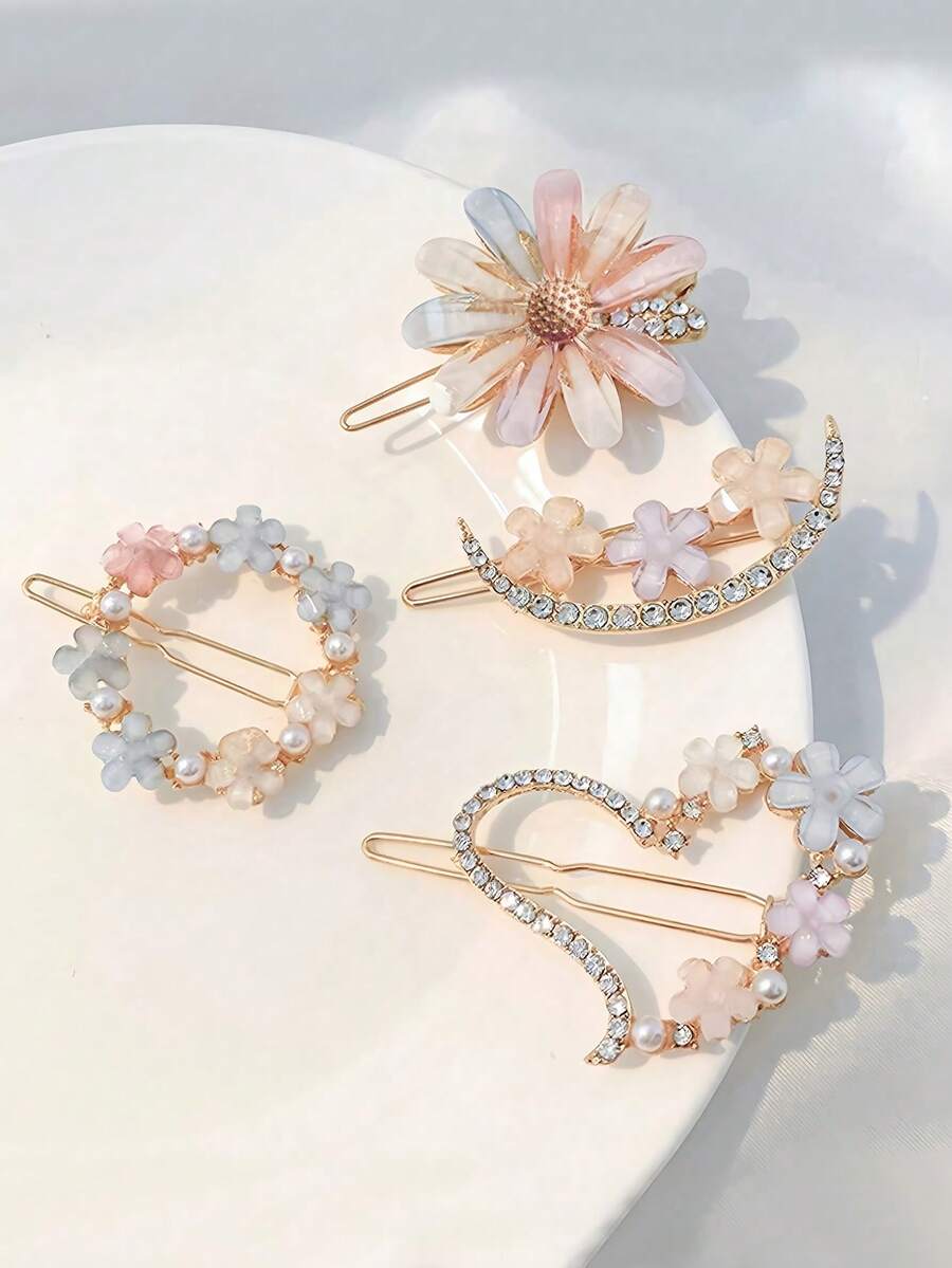 4pcs/Set Daisy Bangs Clips (Random Color), Claw Clips, Hair Claws, Clips For Hair, Hair Slide, Hair Barrettes, School Stuff
