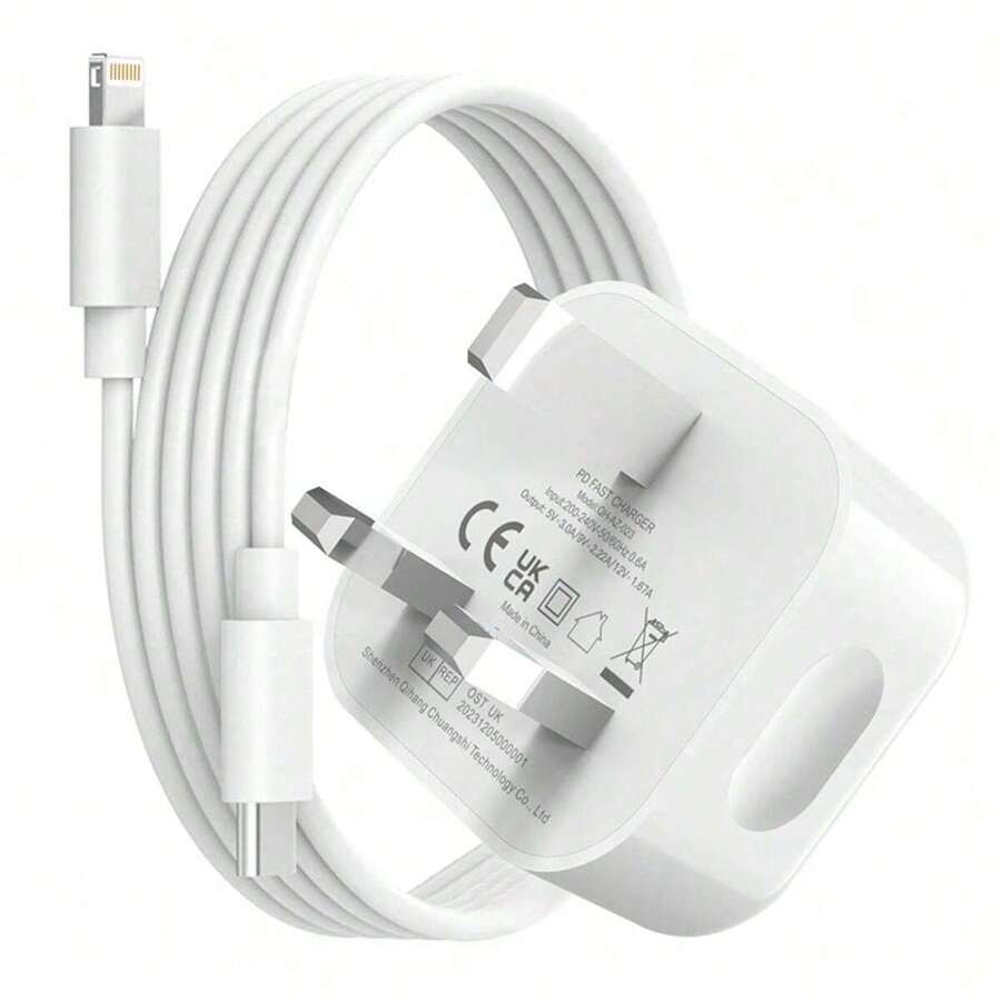 20W Fast Charging Adapter Set: 1 X UK Plug 20W Fast Charger Head + 1 X 3.3ft/100cm Fast Charging Cable, Compatible With IPhone 14 Pro Max/14 Pro/14 Plus/14/13/12/11, IPad, Series Wall Charger Adapter Suitable For Travel, Office, Dorm, And Home