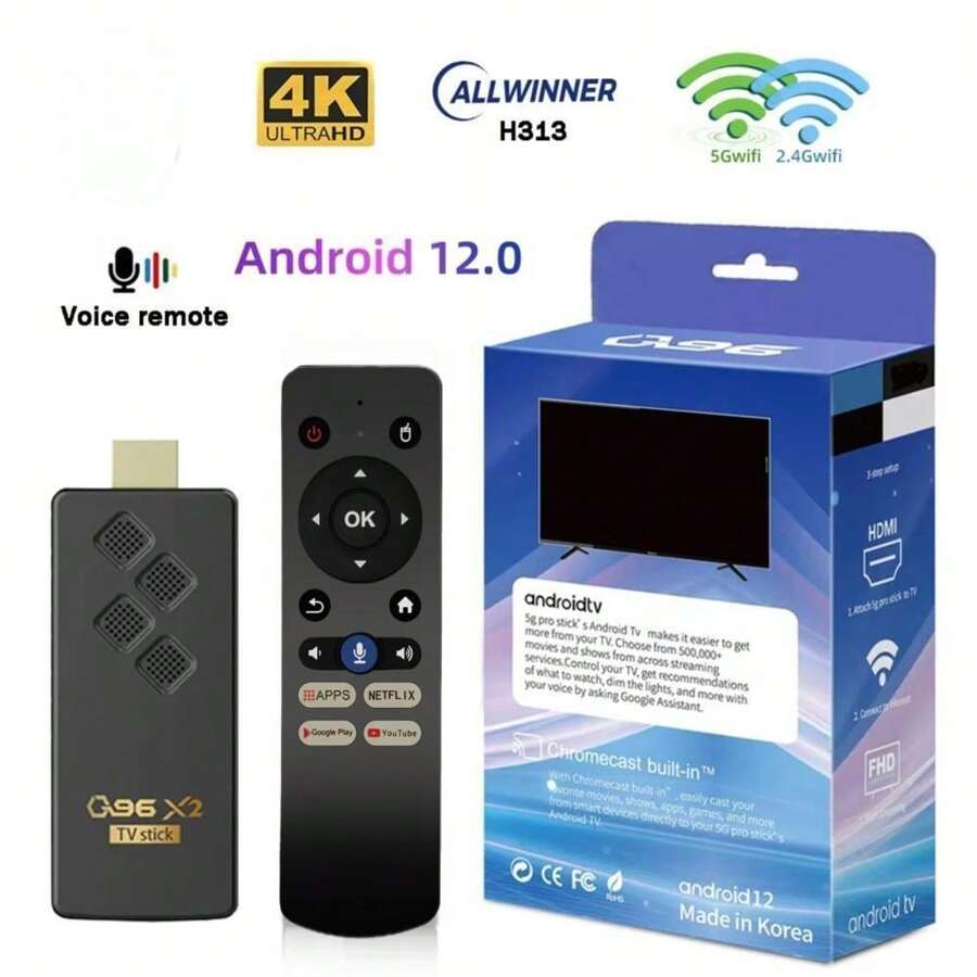 A TV Box Android 12 Q96 X2 ATV H313 Quad Core HD 4K Voice Remote Smart TV Stick 2GB16GB 4G 5G Dual Wifi BT5.0 HD Player PK G96