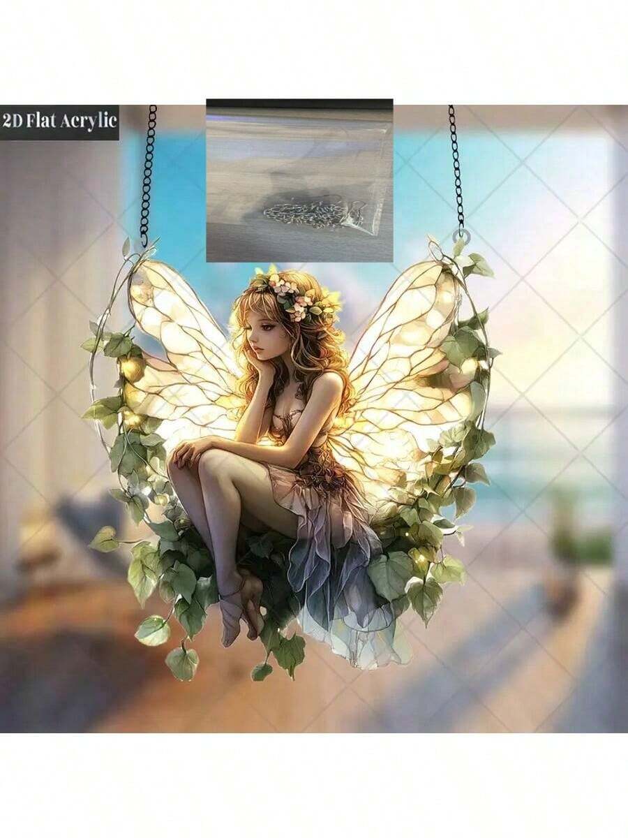1pc Butterfly Fairy Colorful Glass Sun Catcher, Magic Forest Fairy, Gift For Fairy Enthusiasts, Acrylic Sun Catcher, Colorful Glass Acrylic Decor, Garden Yard Decor, Window Hanging Sun Catcher, Perfect Birthday Gift, Creative Gift