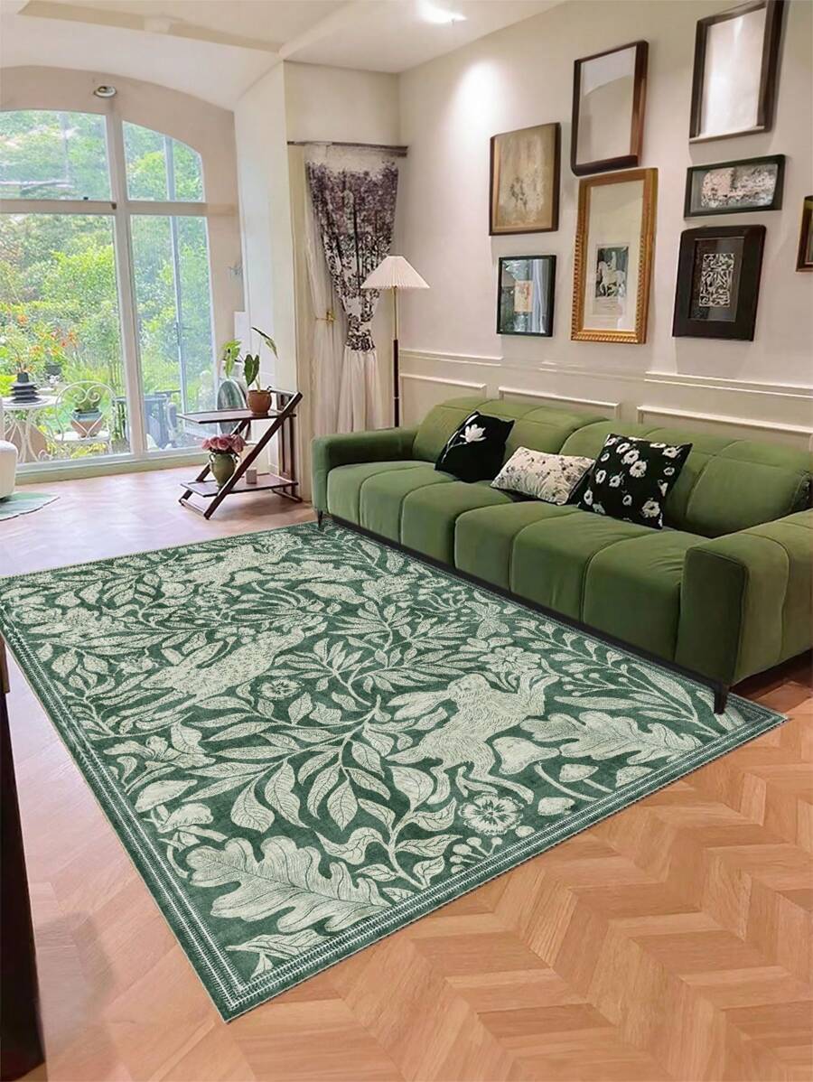 1 Piece Rectangle Faux Cashmere Carpet With Flower Bunny Print. Green Area Rugs For Living Room, Soft Carpet For Bedroom, Home Decoration, Soft And Fluffy Rug For Bed Room, Delicate To The Touch, Non-Slip Washable And Foldable Area Rug. It Can Be Used In Living Room, Bedroom, Doormat, Home Decoration, Suitable For Different Seasons Of Spring, Summer, Autumn And Winter.