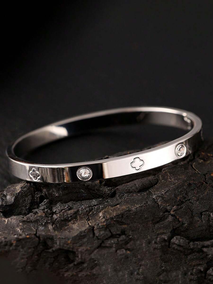 1 pieza Pulsera de acero inoxidable con diseño de cintura totalmente enjoyada con rhinestones, elegante y versátil, joyería fina