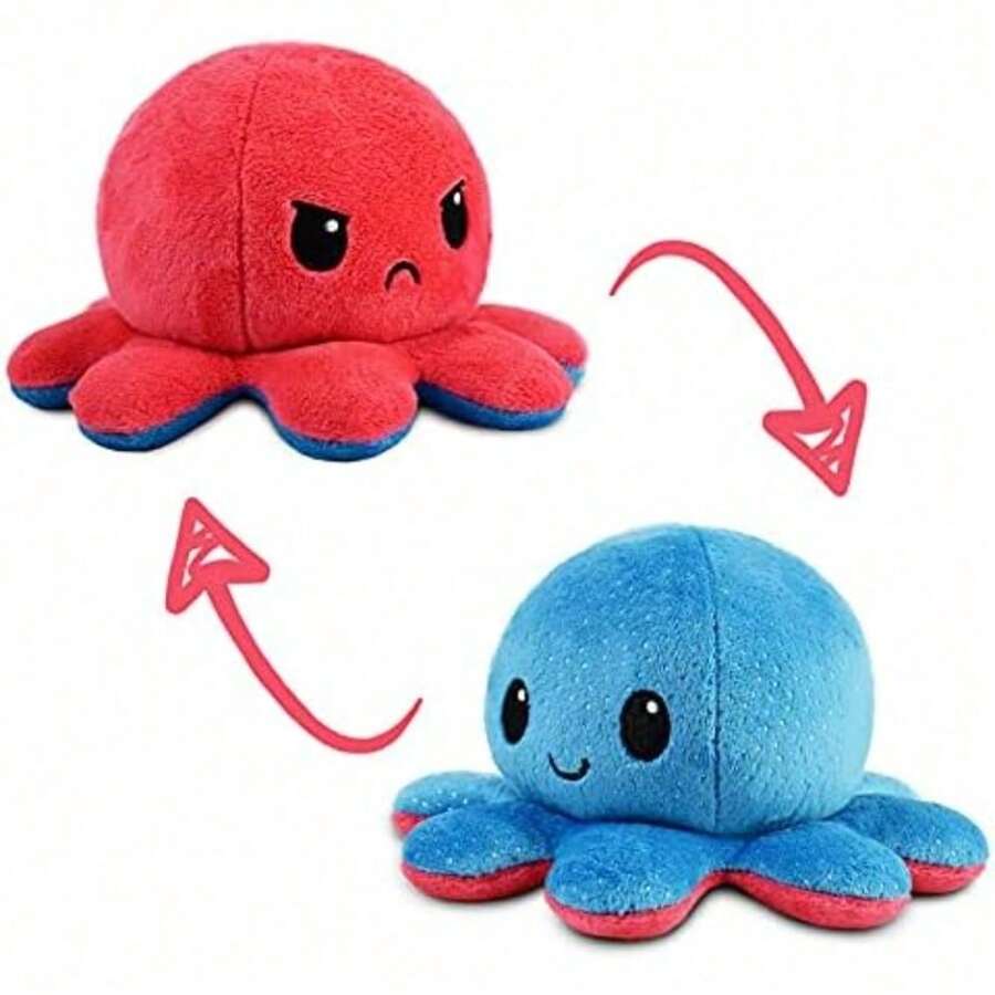 Original Reversible Octopus Pillow - Black + Orange - Adorable Sensory Fidget Animal To Show Your Mood - Perfect For Halloween!