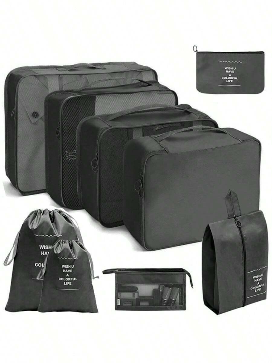 9 piezas de cubos de embalaje para equipaje de viaje, que incluyen bolsas de compresión para zapatos, organizadores de ropa y ropa interior, accesorios de maleta y cajas de embalaje