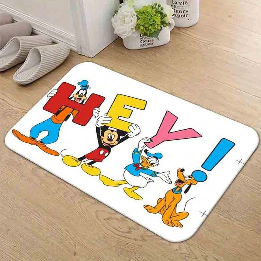 1 pieza Felpudo de entrada impreso, 1 pieza Felpudo de bienvenida "¡HOLA!" con , Pluto, Donald Duck y Goofy, antideslizante para interior, exterior, cocina, entrada, decoración del hogar, regalo, plegable y fácil de limpiar