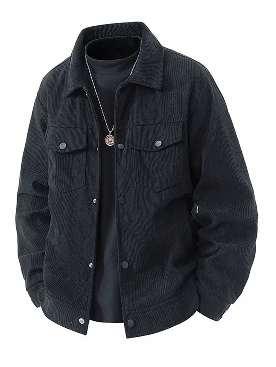Men's Casual Sports Jacket, Corduroy Windbreaker Coat, Vintage Multi-Pocket Cargo Jacket, Spring/Autumn