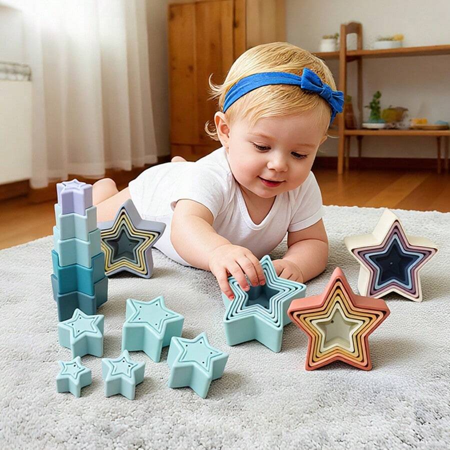 1 Set Stacking Cups, Baby Early Education Cognitive Puzzle Toys, Pentagram Shape, Suitable For Bathroom, Beach And Pool. Random Color. School, Student, Stationery, School Supplies, Halloween Decoration, Newborn Toys, Educational Learning, 18 Months Toys, Children's Pool, Bath Toys, Baby Tethers, Tummy Time, Preschool Toys