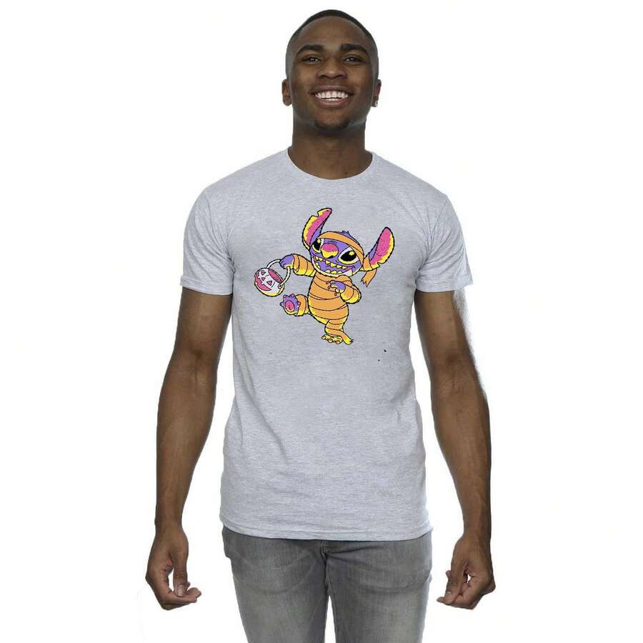 Disney Lilo & Stitch Mens Trick Or Treat T-Shirt (Sports Grey) - 90% Cotton/10% Polyester - 153gsm - (BI52752)