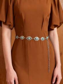 1 pieza Cadena de cintura con colgante de turquesa versátil y de moda estilo retro bohemio