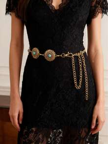 1 pieza Cadena de cintura con colgante de turquesa versátil y de moda estilo retro bohemio