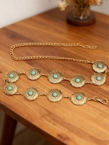 1 pieza Cadena de cintura con colgante de turquesa versátil y de moda estilo retro bohemio