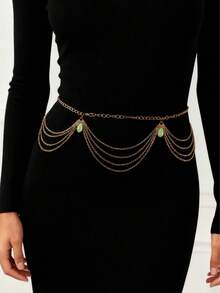 1 pieza Cadena de cintura con colgante de turquesa versátil y de moda estilo retro bohemio