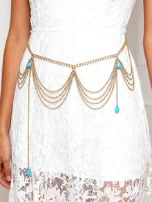 1 pieza Cadena de cintura con colgante de turquesa versátil y de moda estilo retro bohemio