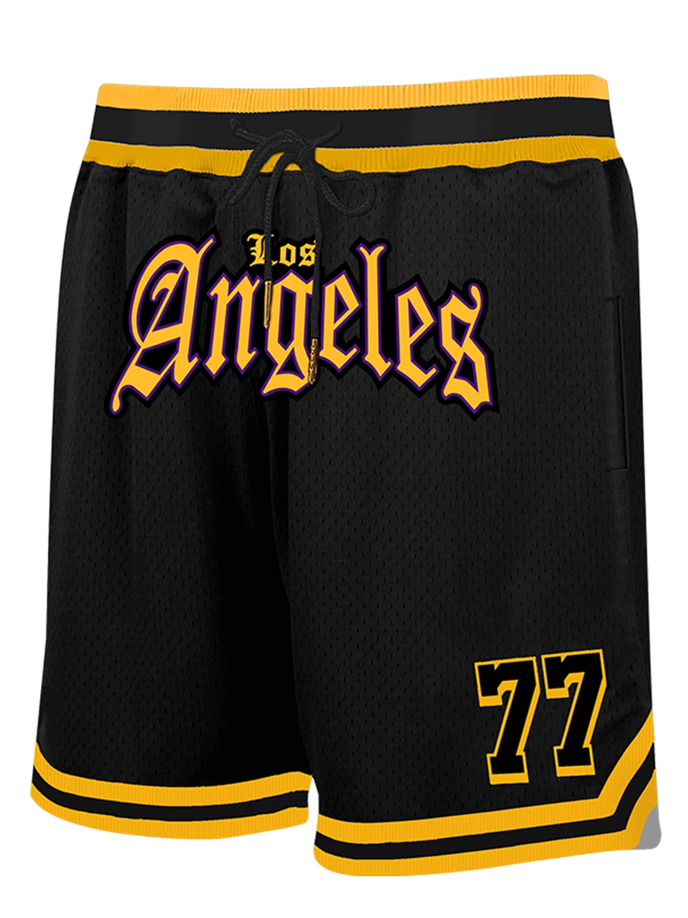 Pantaloncini da basket neri n. 77 da uomo, casual, con ricamo, con cerniera, tasche, pantaloni sportivi da festa