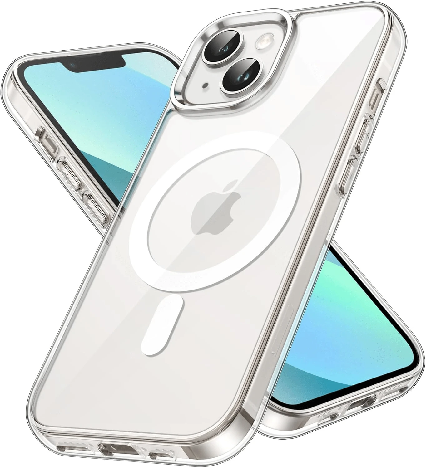 Coque magnétique pour iPhone 16/15/14/13/12, iPhone 11, Samsung Galaxy S24/S24Plus/S24ULTRA, compatible avec la charge sans fil MagSafe, coque antichoc et dos transparent anti-rayures (transparent)