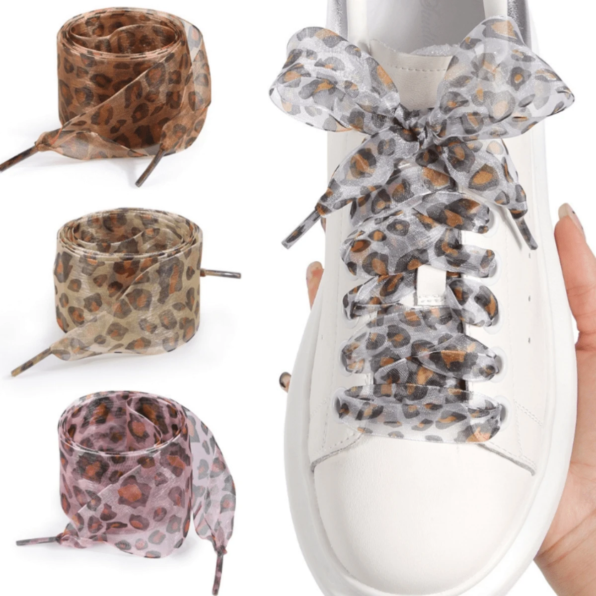 1 Pair/2pcs 1in/1.6in Wide 47.2in Long Leopard Print Shoelaces, Suitable For Sneakers, Boots And Various Clothing DIY Decoration