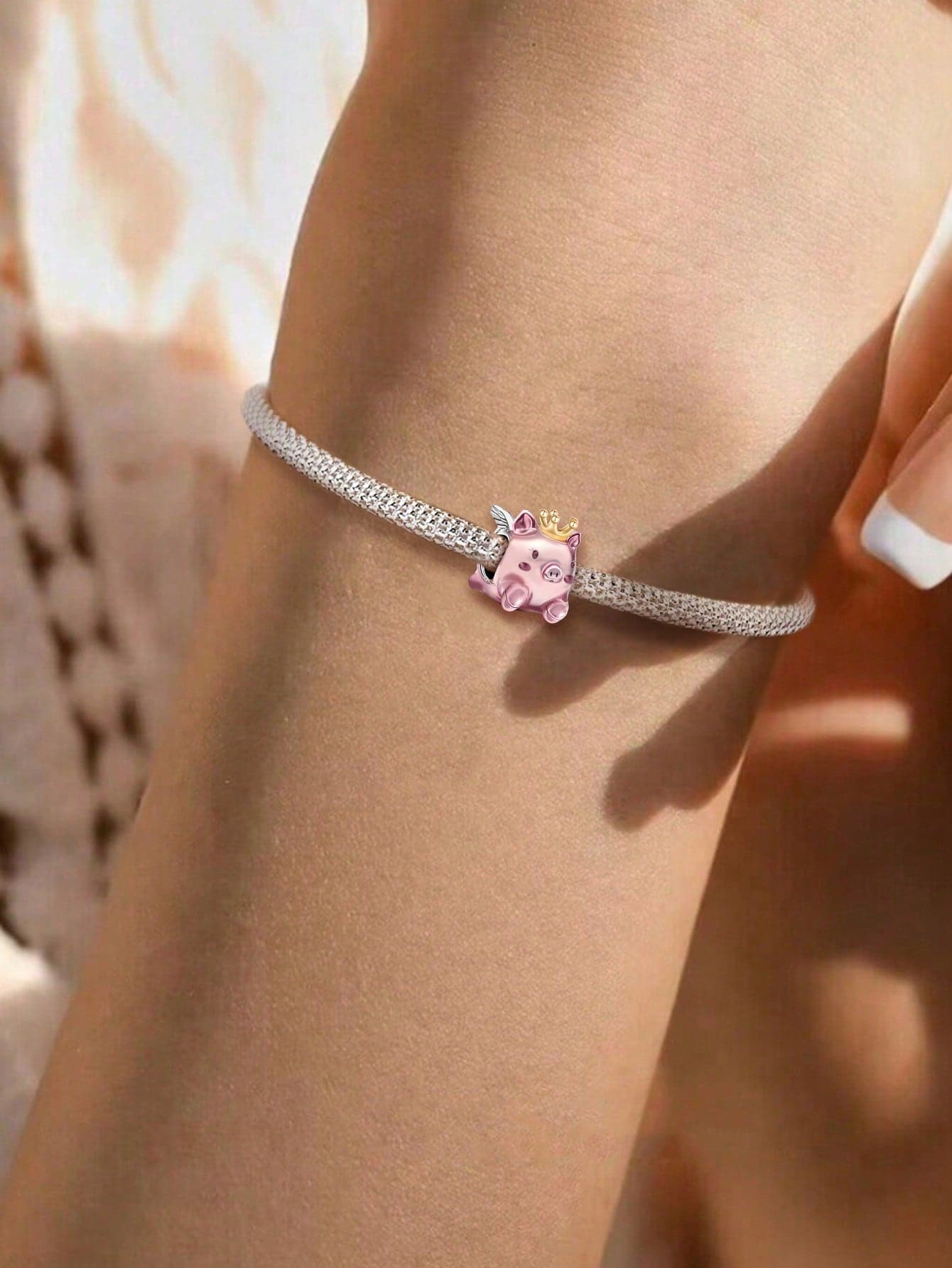 Winglove 1PC 925 Sterling Silver Cartoon Girl With Heart Pendant Charm Pendant Ball Suitable For Bracelets DIY Women's Jewelry