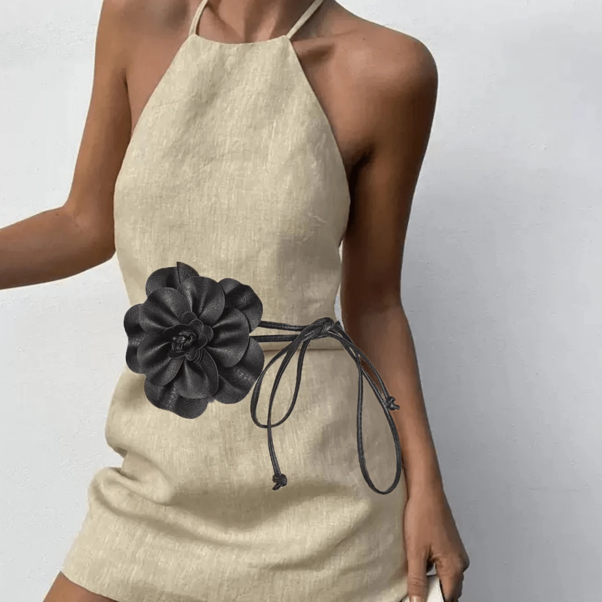 1 Stück floraler PU-Leder Gürtel, lange Kordel mit Schleife als Taille Seil, Boho Kamelien Taillenseil für Sommer, Schule