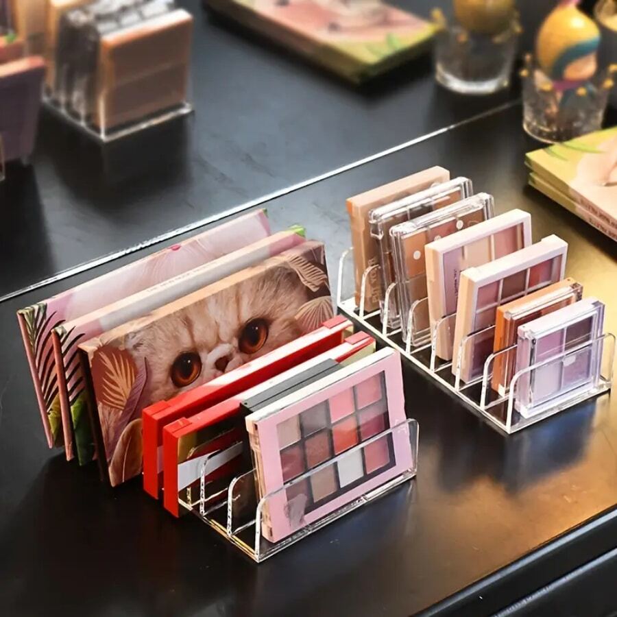 1pc Transparent Plastic Makeup Storage Organizer Tray, With 7 Compartments For Eyeshadow Palette, Makeup Cosmetics Storage Box For Room, Home, Bedroom, Bathroom Decor, Pink Room, Living Room Accessories, Travel Essentials, Gift Box Back To School