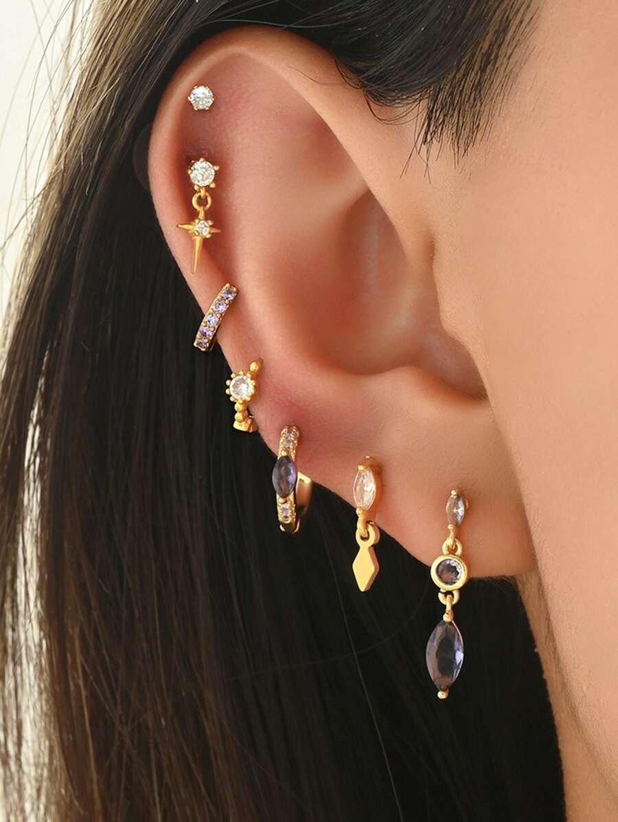 7 pièces/Ensemble de bijoux minimalistes en zircone pourpre élégante, comprenant un pendentif et des boucles d'oreilles. Convient pour les sorties, les fêtes et le port quotidien des femmes.