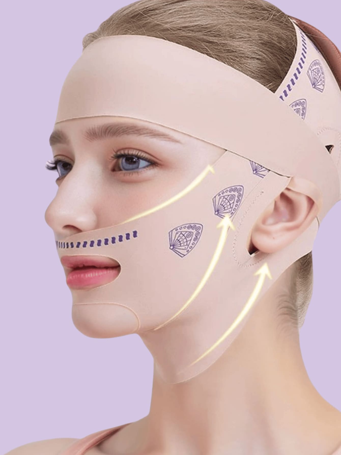 1 pieza Máscara de vinculación en forma de V simple para levantamiento facial de mujeres, dispositivo de belleza adelgazante para el rostro para dormir