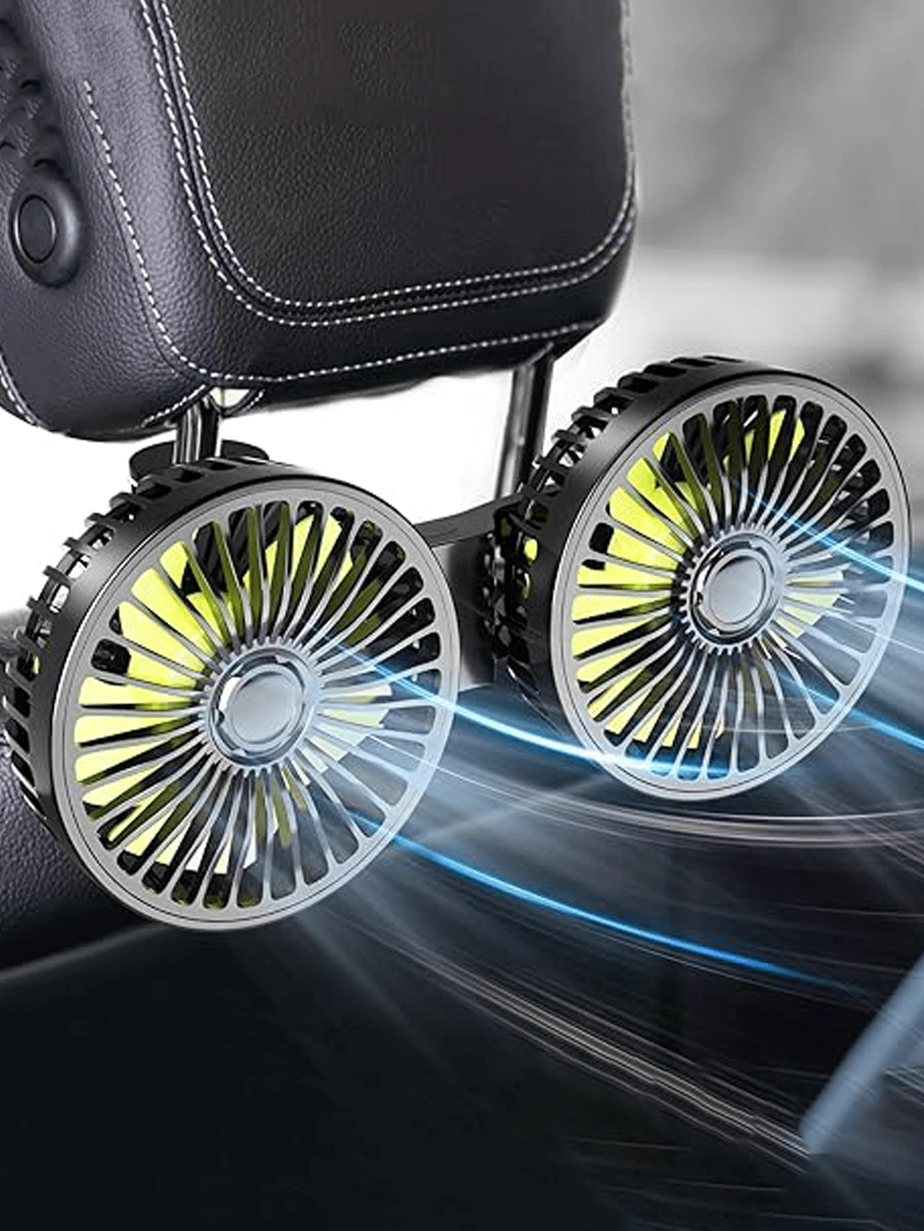 1 pièce Ventilateur de voiture, ventilateur de voiture à double tête USB, réglable sur 3 vitesses et rotatif à 360°, ventilateur de siège arrière de voiture, ventilateur arrière à double tête, fournissant une brise fraîche, une circulation d'air et de la fraîcheur, installation facile, design compact, convient pour les voitures, SUV, camions, camping-cars, berlines, également un excellent cadeau pour la famille et les amis