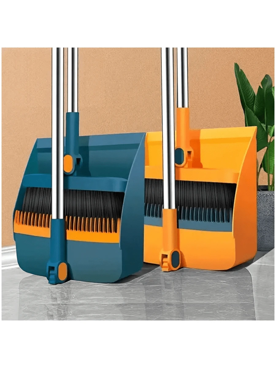 1 Set Home Broom And Dustpan Kit, Long Handle Floor Cleaning Broom And Dustpan Set With Rotatable Broom And Brush Teeth Dustpan, For Dust And Dirt Removal, Household, Kitchen, Room, Office, Cleaning Supplies, Cleaning Tools, Back To School Supplies