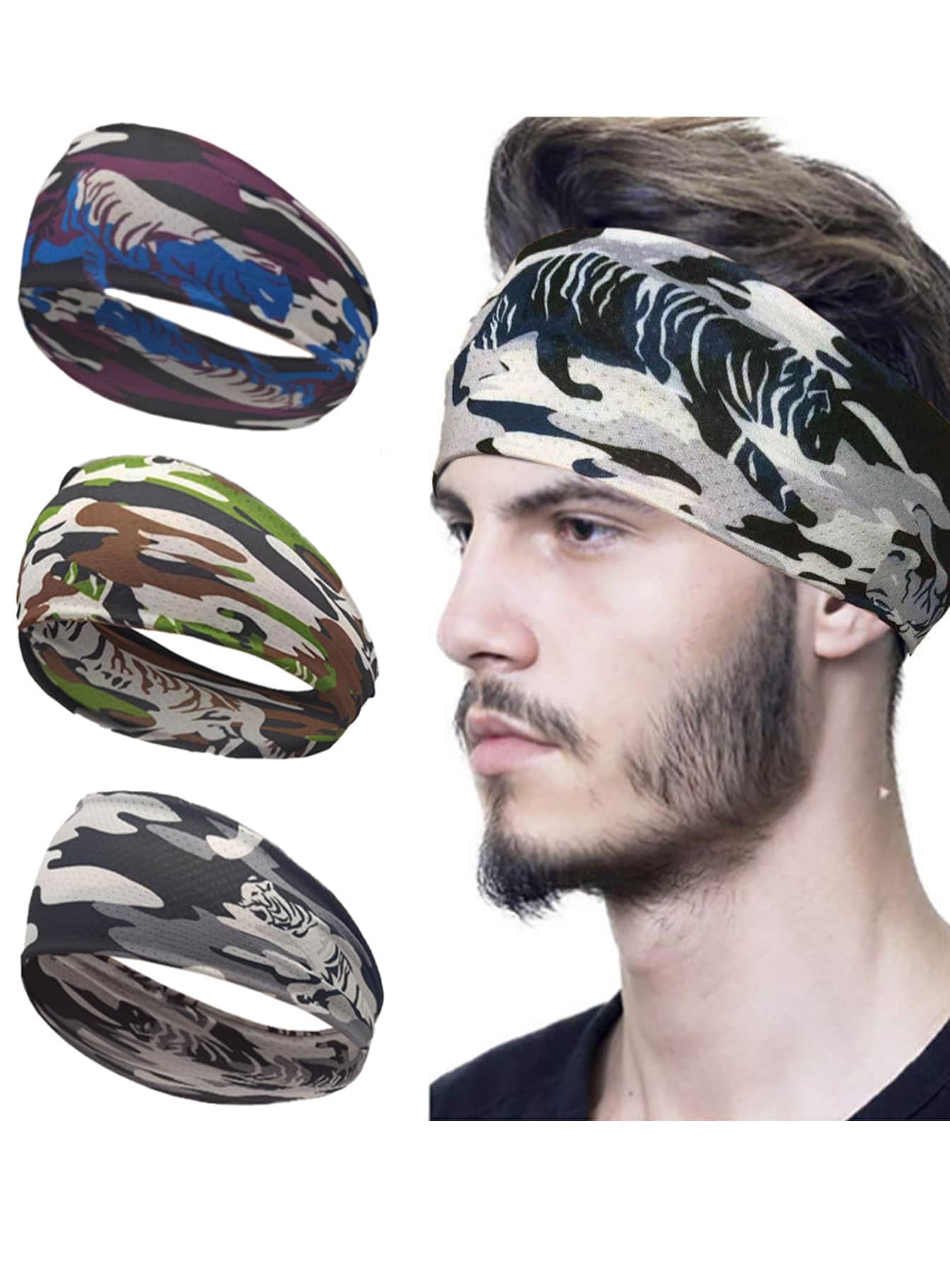 1pc Camuflagem Elástica Absorção de Umidade Esportes Headband, Adequado Para Corrida E Fitness